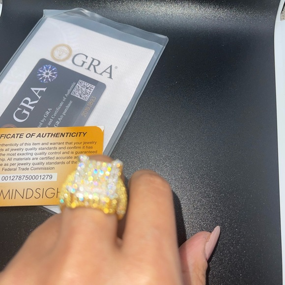 VVS Moissanite ring GRA CERTIFIED 100% passes diamond tester , 14k Gold Vermeil - Picture 5 of 8
